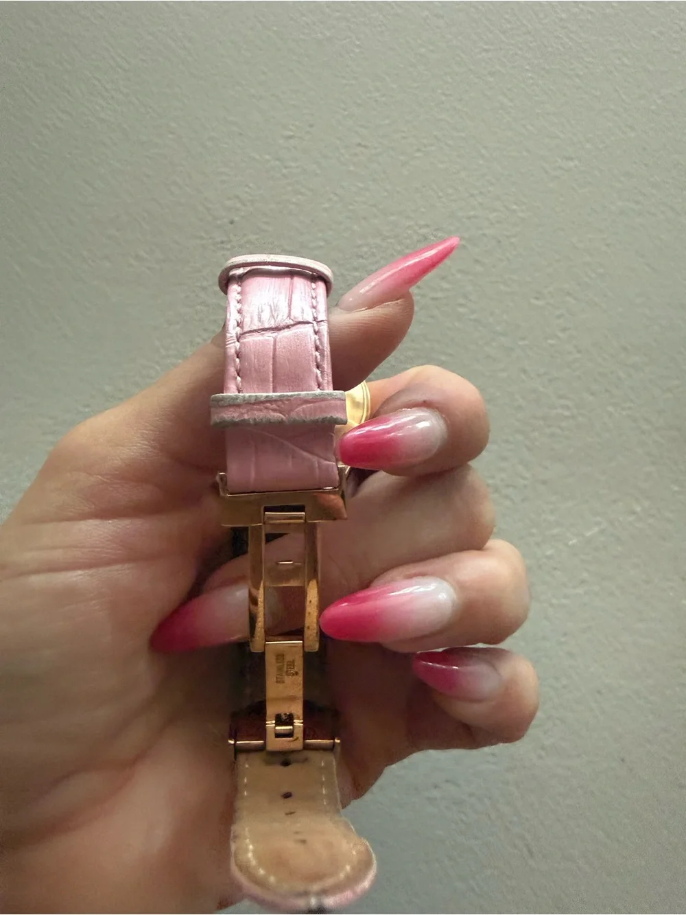 Pink Leather Strap Watch with Gold-Tone Case